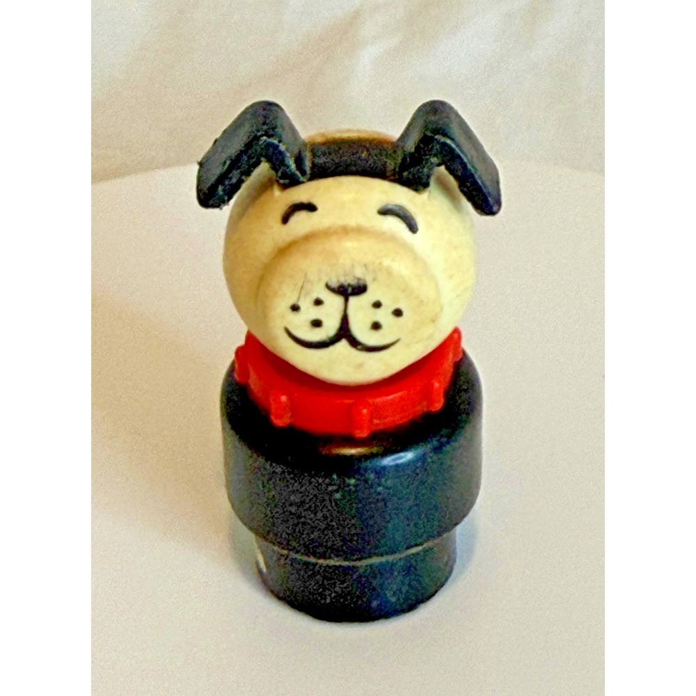 Vintage Fisher Price Little People Lucky Dog Black And White with Red Collar